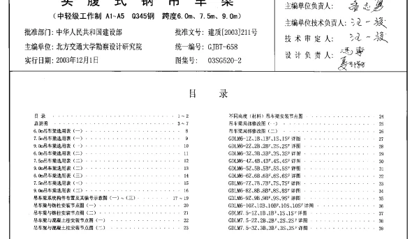 03SG520-2 实腹式钢吊车梁(中轻级工作制 A1～A5 Q345钢 跨度6m7.5m9m)