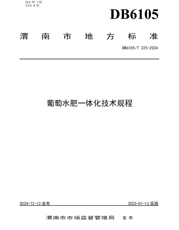 DB6105T 225-2024 葡萄水肥一体化技术规程