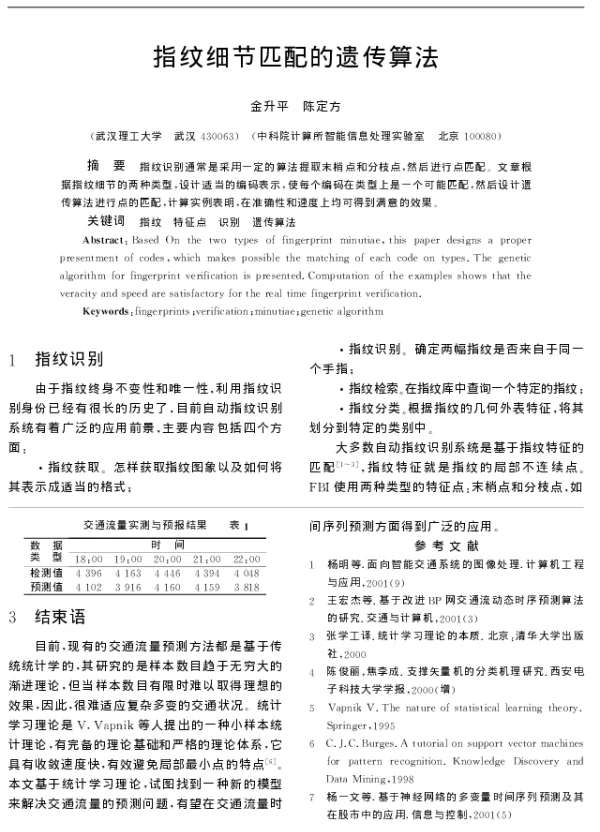 指纹细节匹配的遗传算法