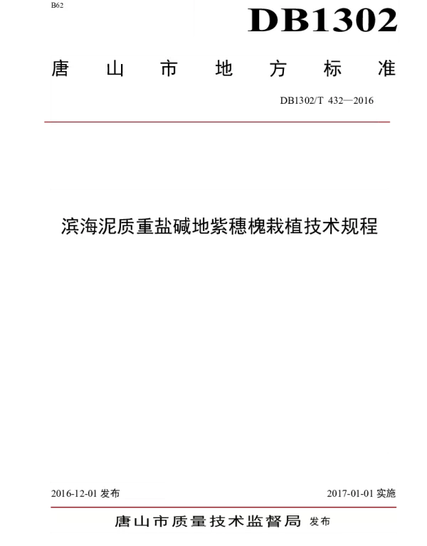 DB1302T 432-2016 滨海泥质重盐碱地紫穗槐栽植技术规程