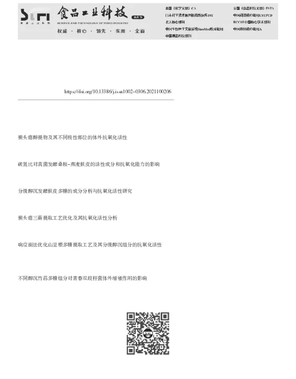 猴头菌与人参双向固体发酵菌质体外抗氧化活性分析
