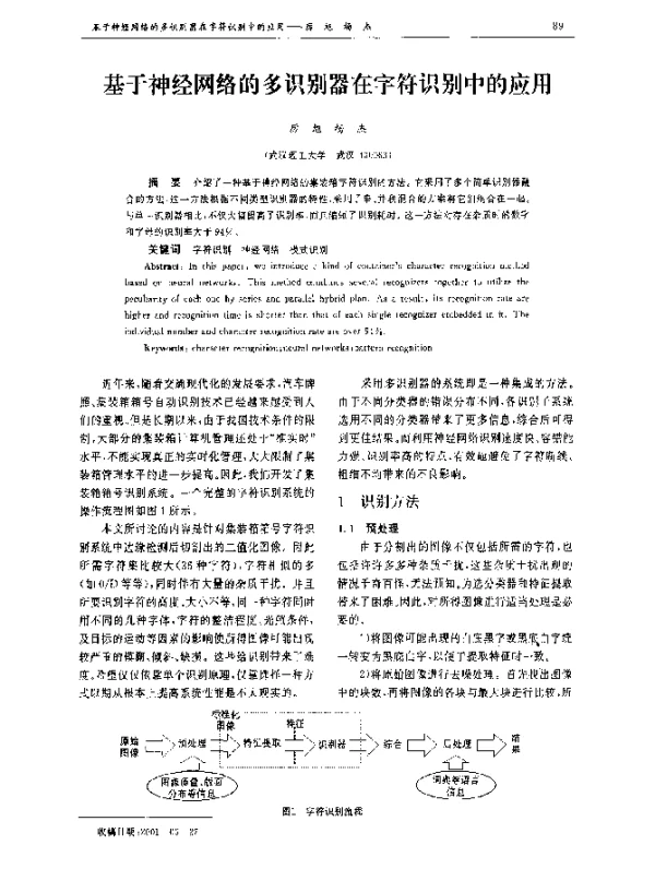基于神经网络的多识别器在字符识别中的应用