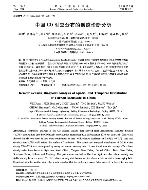 中国CO时空分布的遥感诊断分析