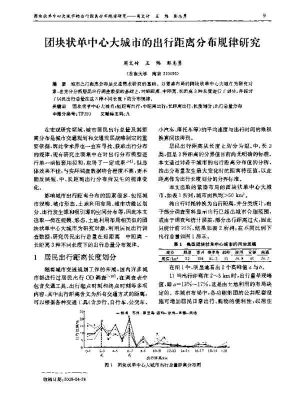 团块状单中心大城市的出行距离分布规律研究