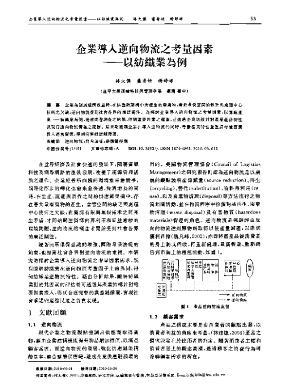 企業導入逆向物流之考量因素——以紡織業為例