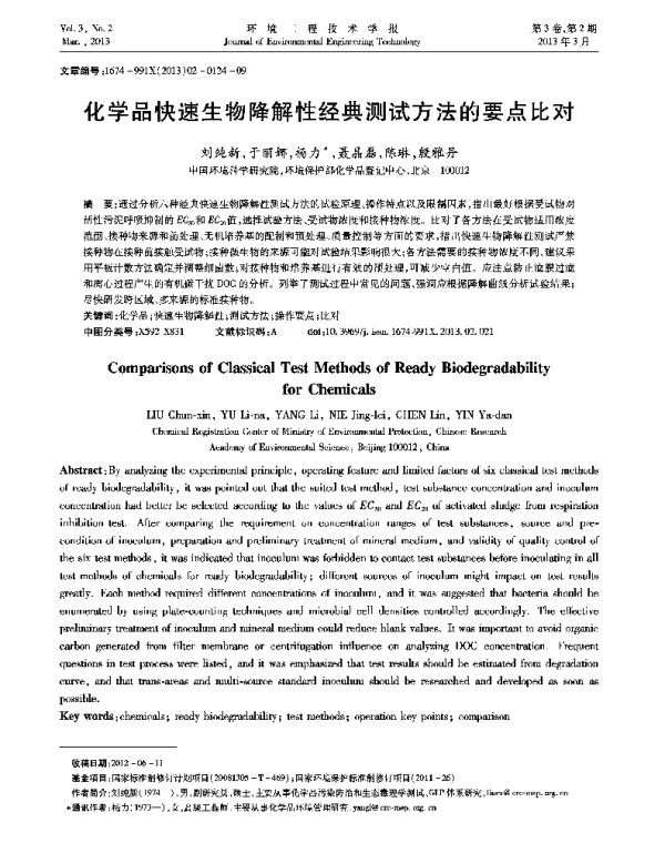 化学品快速生物降解性经典测试方法的要点比对