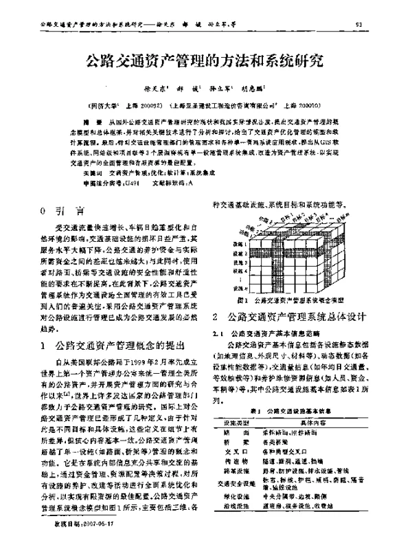 公路交通资产管理的方法和系统研究
