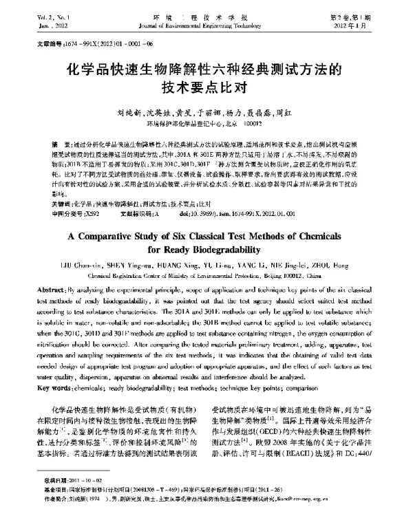 化学品快速生物降解性六种经典测试方法的技术要点比对