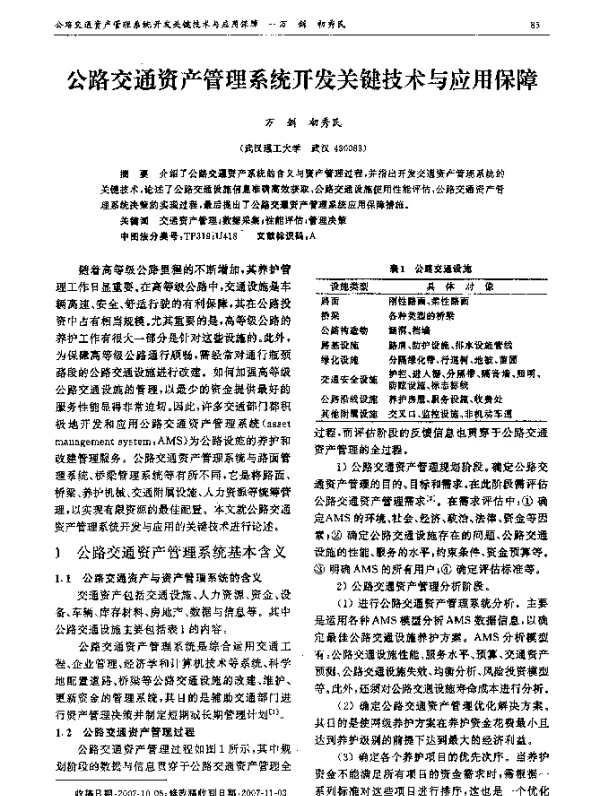 公路交通资产管理系统开发关键技术与应用保障