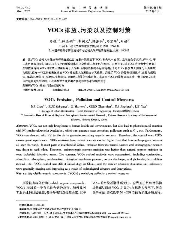 VOCs排放、污染以及控制对策