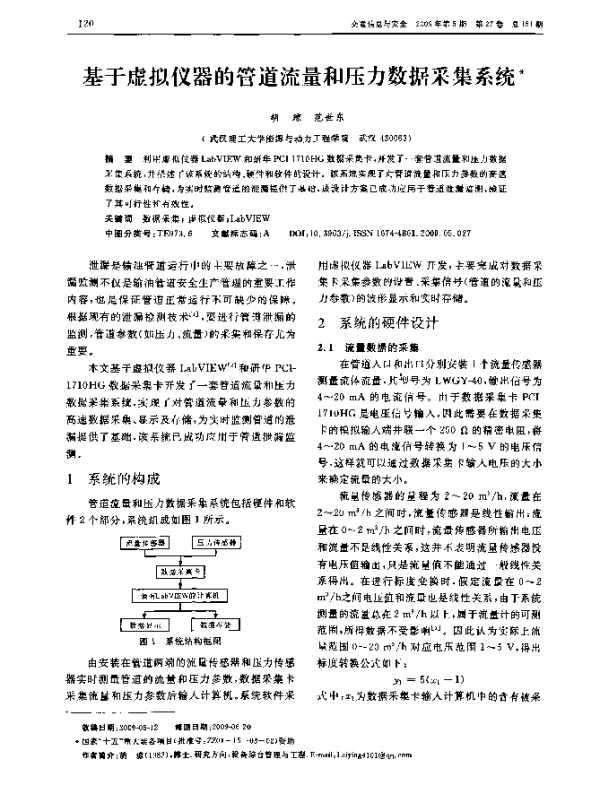 基于虚拟仪器的管道流量和压力数据采集系统