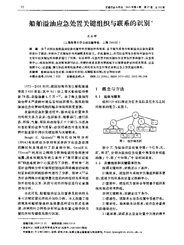 船舶溢油应急处置关键组织与联系的识别
