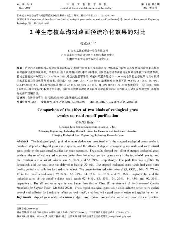 2种生态植草沟对路面径流净化效果的对比 2种生态植草沟对路面径流净化效果的对比