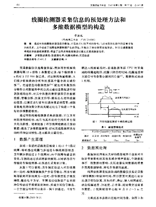 线圈检测器采集信息的预处理方法和多维数据模型的构造