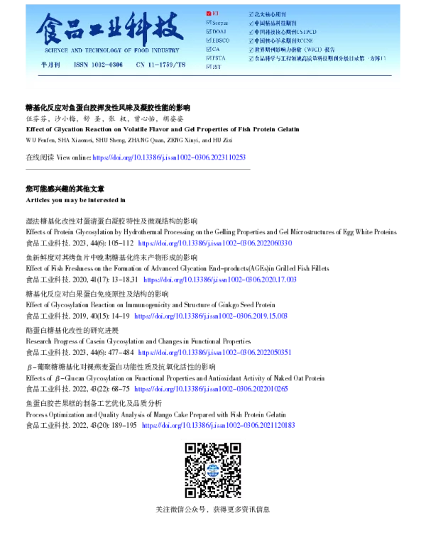 糖基化反应对鱼蛋白胶挥发性风味及凝胶性能的影响