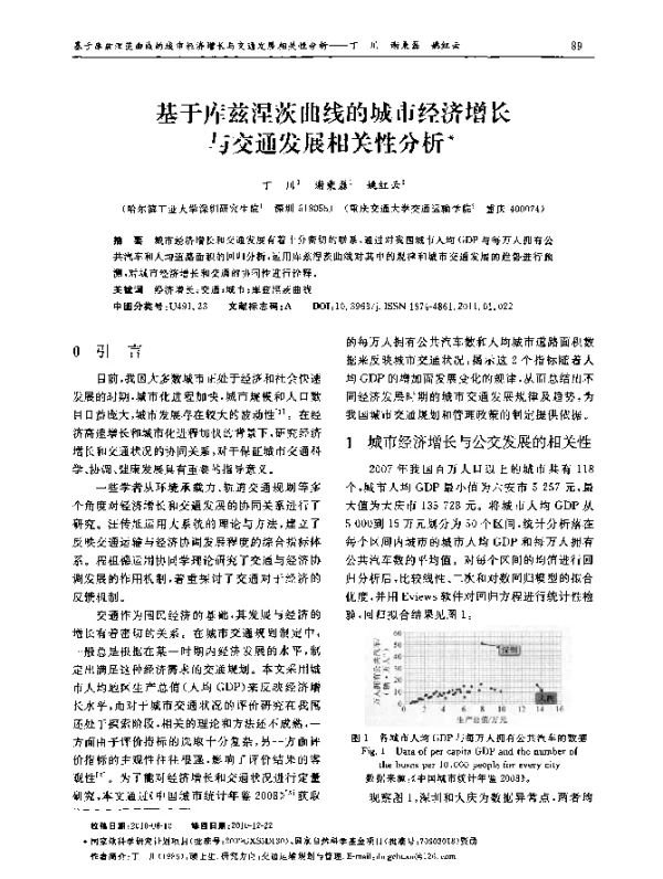 基于库兹涅茨曲线的城市经济增长与交通发展相关性分析