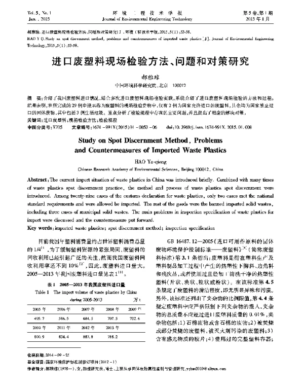 进口废塑料现场检验方法、问题和对策研究