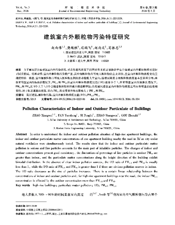 建筑室内外颗粒物污染特征研究