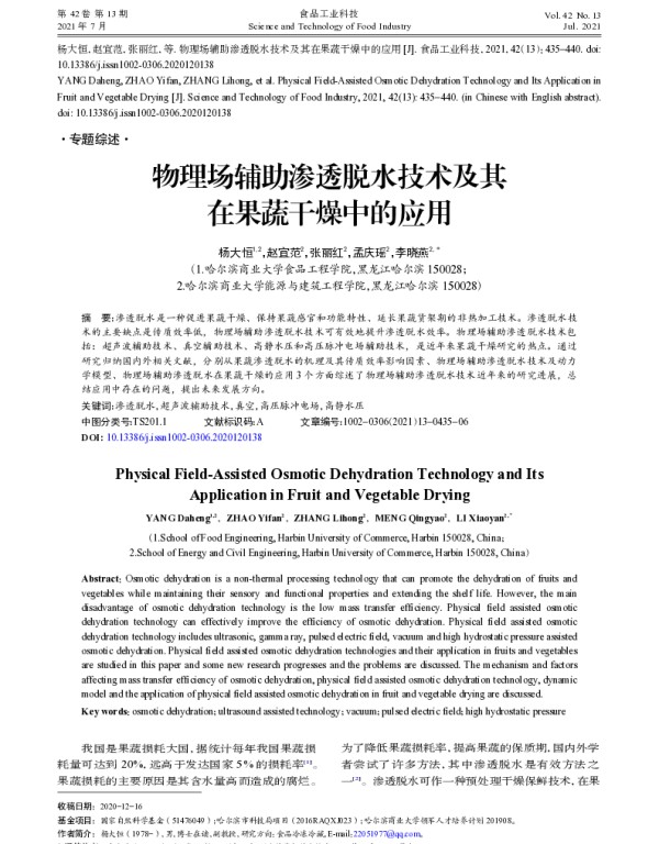 物理场辅助渗透脱水技术及其在果蔬干燥中的应用