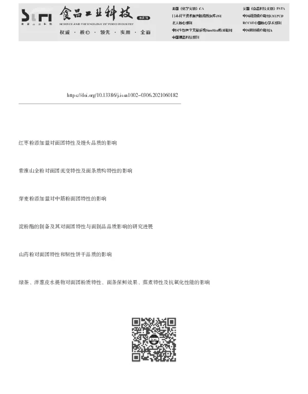 添加兔骨微细粉对面团及面条特性的影响