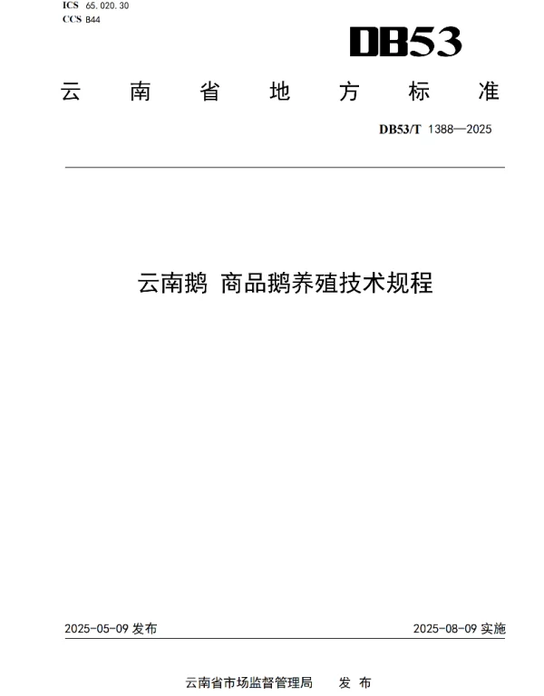 DB53T 1388-2025 云南鹅 商品鹅养殖技术规程