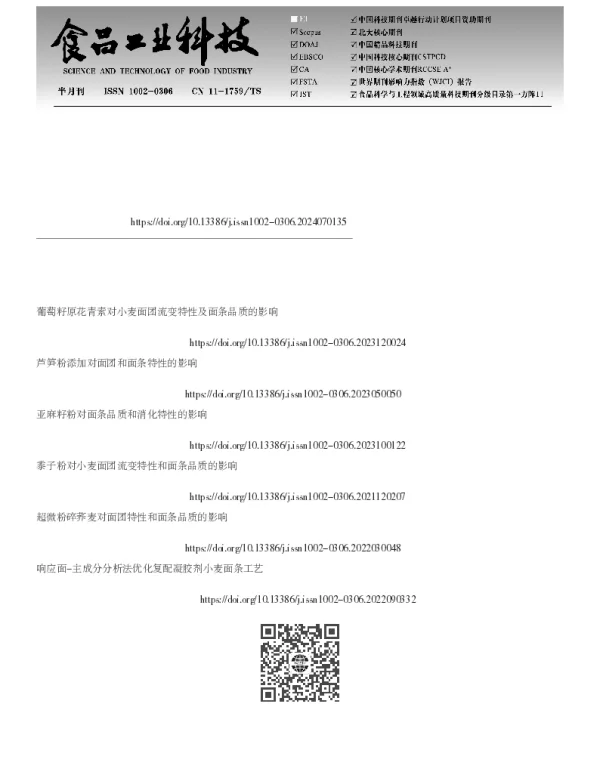 蓝靛果多酚提取物对小麦淀粉及面条品质的影响