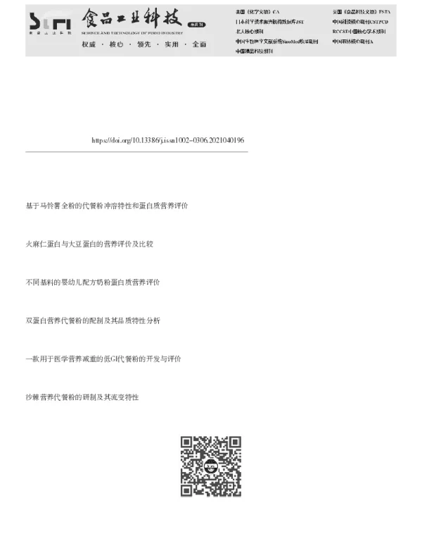 沙米复配代餐粉的配方优化与蛋白质营养评价