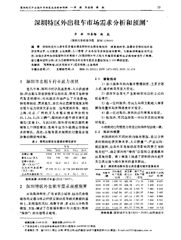 深圳特区外出租车市场需求分析和预测
