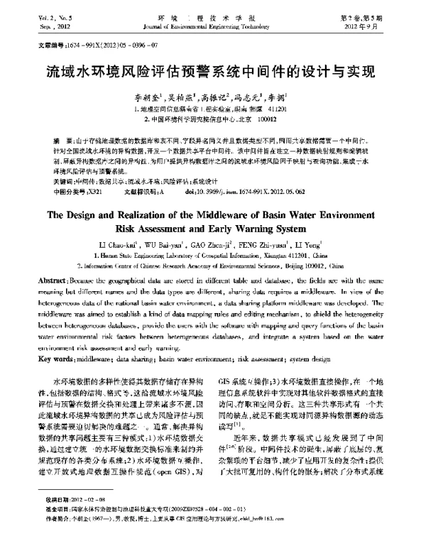 流域水环境风险评估预警系统中间件的设计与实现