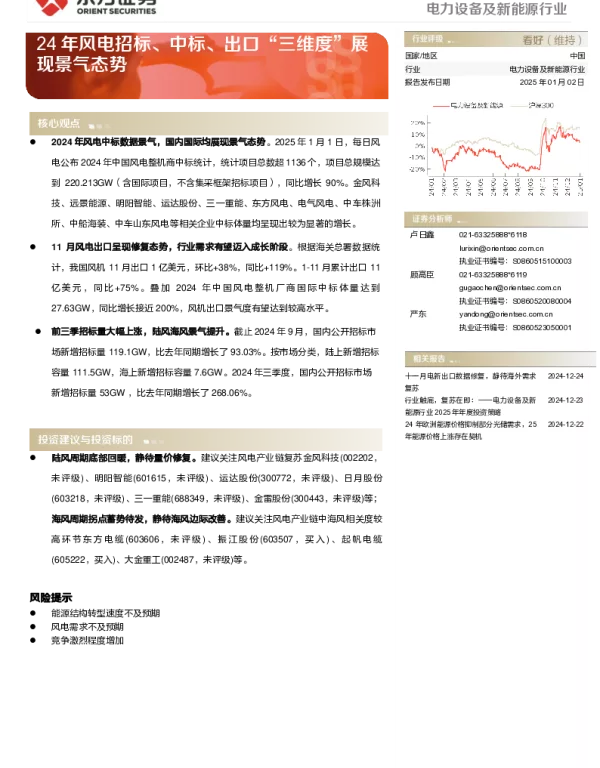 20250102-电力设备及新能源行业动态跟踪_24年风电招标_中标_出口_三维度_展现景气态势_7页_418kb
