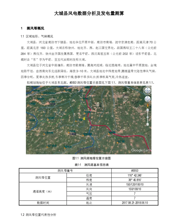 大城县风电数据分析及发电量测算报告
