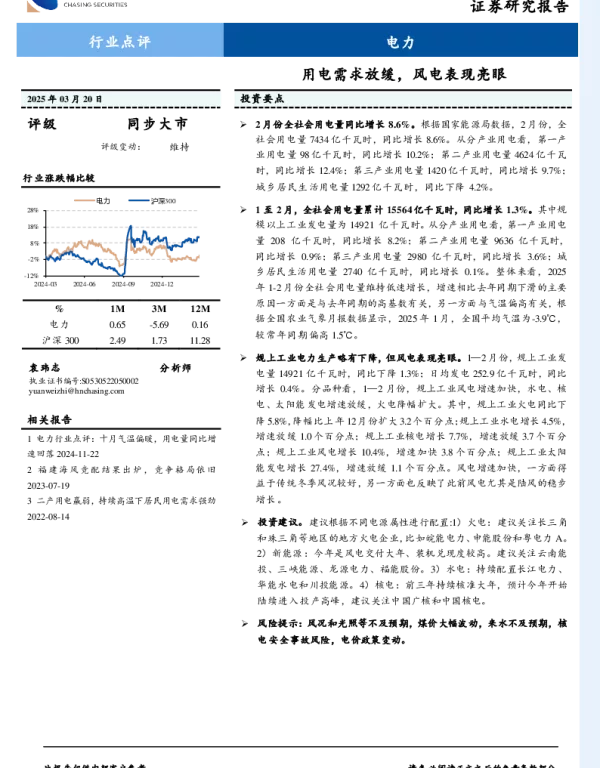 20250320-电力行业点评_用电需求放缓_风电表现亮眼_2页_208kb