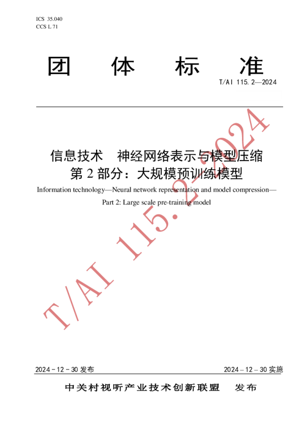 T_AI 115.2—2024_信息技术  神经网络表示与模型压缩 第2部分：大规模预训练模