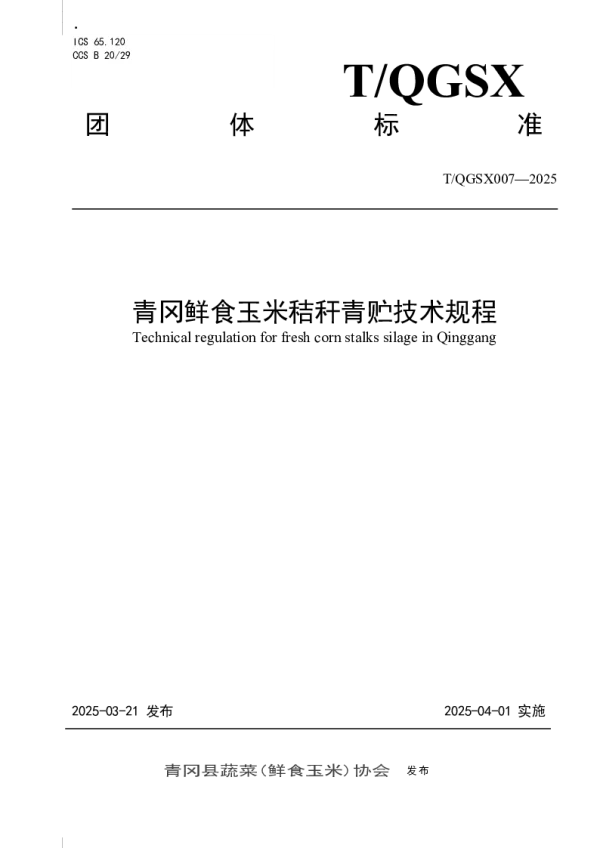 T_QGSX 007—2025_青冈鲜食玉米秸秆青贮技术规程