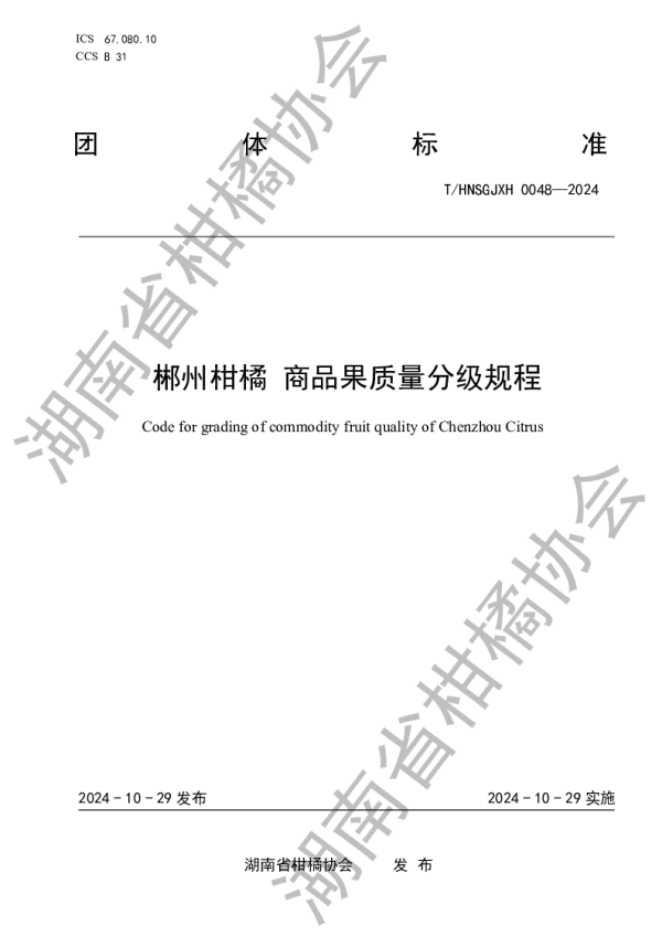 T_HNSGJXH 0048—2024_郴州柑橘 商品果质量分级规程