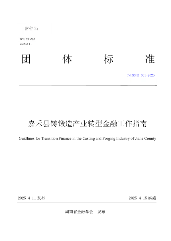 T_HNSFB 001—2025_嘉禾县铸锻造产业转型金融工作指南