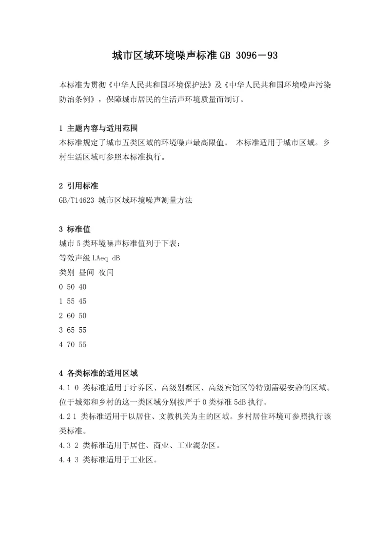 GB 3096–1993 城市区域环境噪声标准