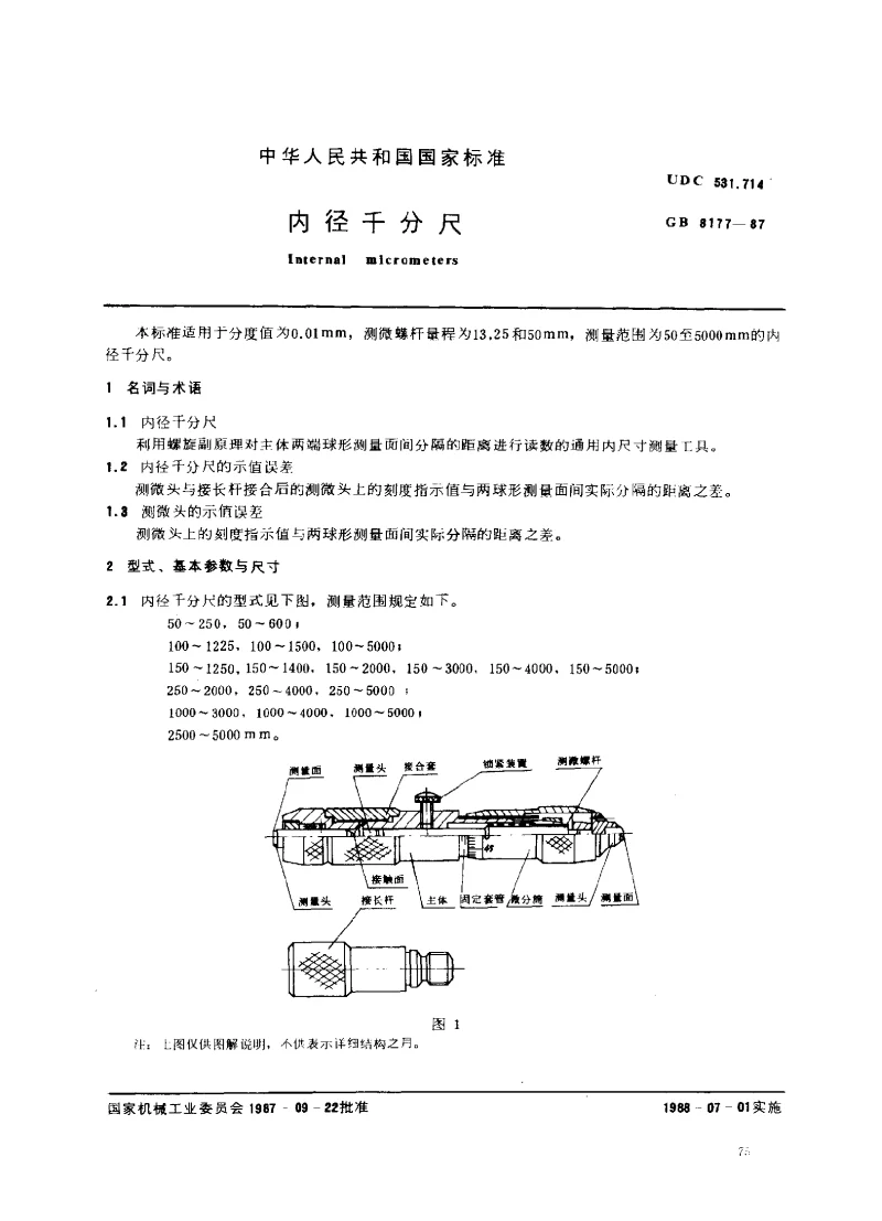 GBT  8177-1987 内径千分尺