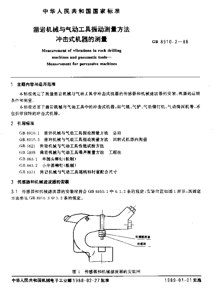 GBT 8910.2-1988 凿岩机械与气动工具振动测量方法 冲击式机器的测量
