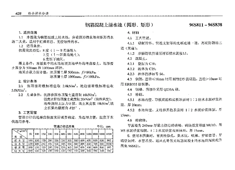 96S836、96S837、96S838(预算工程量)钢筋混凝土清水池(圆形、矩形)(预算工程量)