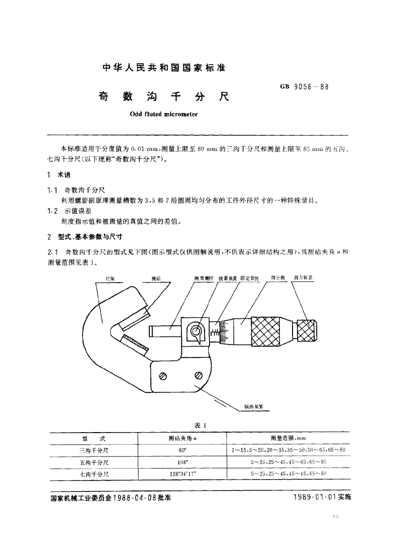 GBT 9058-1988  奇数沟千分尺