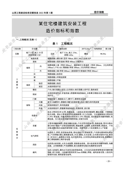某住宅楼建筑安装工程造价指标和指数（2022第3期）
