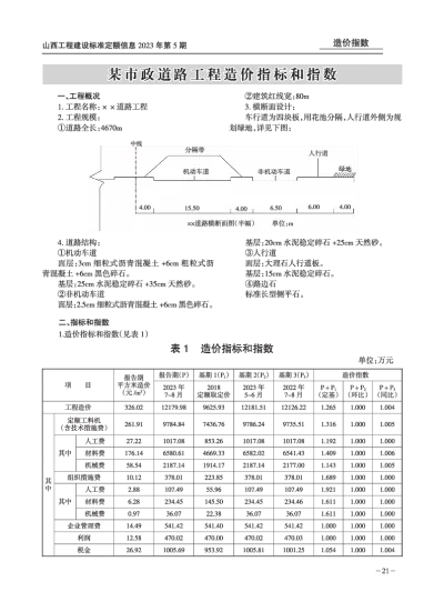 某市政道路工程造价指标和指数（2023年第5期）