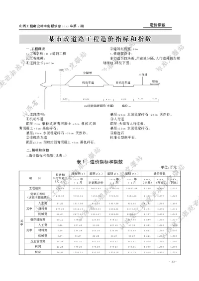 某市政道路工程造价指标和指数（2022年第5期）
