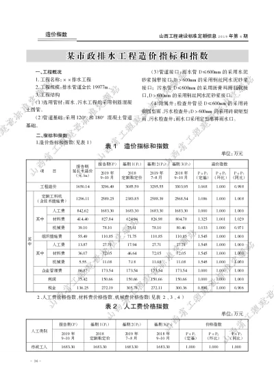 某市政排水工程造价指标和指数（2019年第6期）