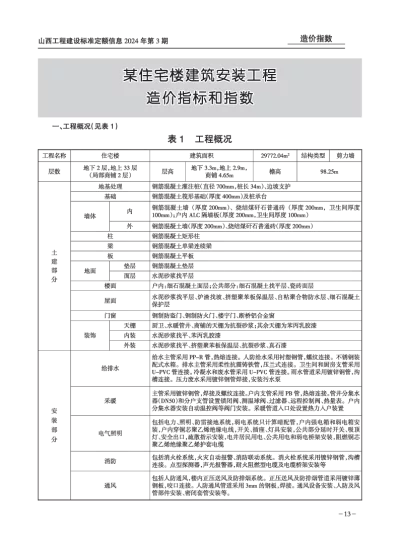 某住宅楼建筑安装工程造价指标和指数（2024年第3期）