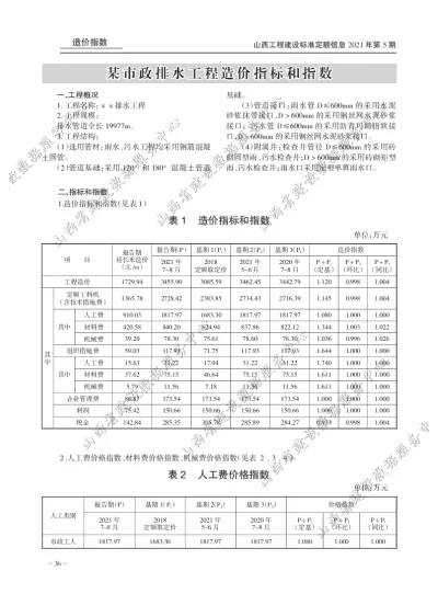 某市政排水工程造价指标和指数（2021年第5期）