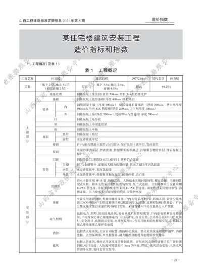 某住宅楼建筑安装工程造价指标和指数（2021第5期）