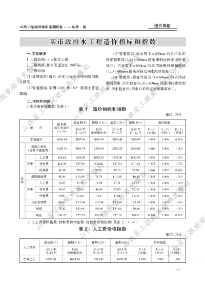某市政排水工程造价指标和指数（2020年第1期）