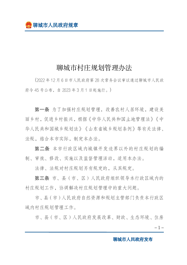 聊城市村庄规划管理办法